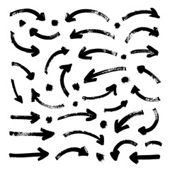 Set of different hand drawn grunge arrows and points