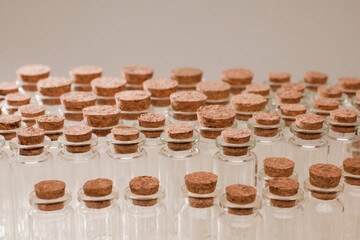 glass jars with corks, soft green background
