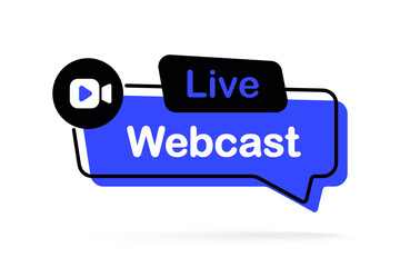 Live webcast emblem with play button. Online webinar sign. Button of virtual education training course or lesson. Free online webinar or web seminar. Internet event, conference, online streaming