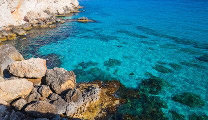 Quiet lagoon and coastal rocks of Mediterranean Sea