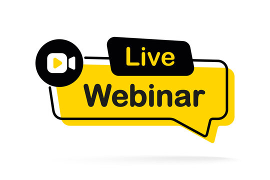 Live webinar button. Video internet conference icon. Internet education. Online meeting. Social media webinar. Live video streaming. Broadcast. Concept of virtual resources, video call, remote work