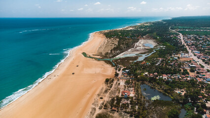 Praia Litoral Paisagem Verão Mar Oceano São Miguel do Gostoso Nordeste Brasil Rio Grande do Norte Viagem Viajar Turismo Turístico Vila Pescadores Costa Drone Aéreo 