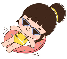cute girl on a rubber ring