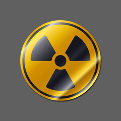 Round yellow paper sticker with nuclear radioactive sign icon vector illustration