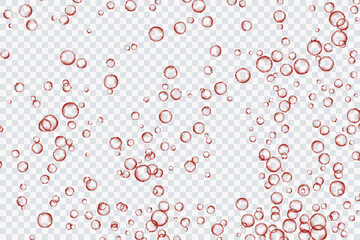 Red air bubbles, oxygen, champagne crystal clear, isolated on a transparent background of modern design. Vector illustration of EPS 10.