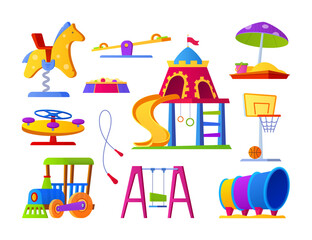 Entertainment on the playground - flat design style object set