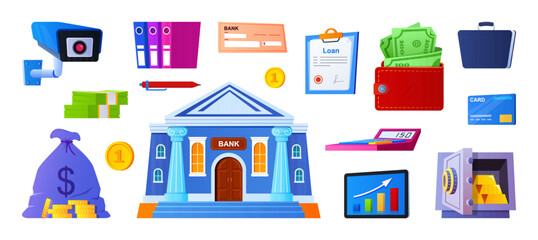 Banking system and finance - flat design style object set