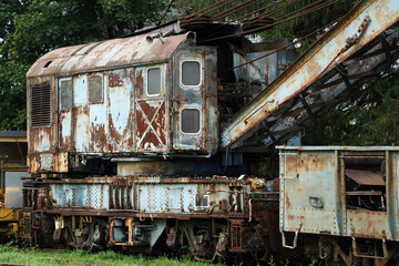 old rusted train crane abandoned