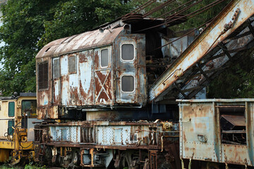 old rusted train crane abandoned