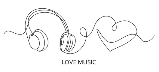 Continuous line art or One Line Drawing Life for music Headphone logo. Music logo. Music company logo Vector illustration in lineart style.