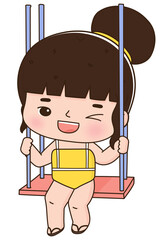 cute girl playing on the swing