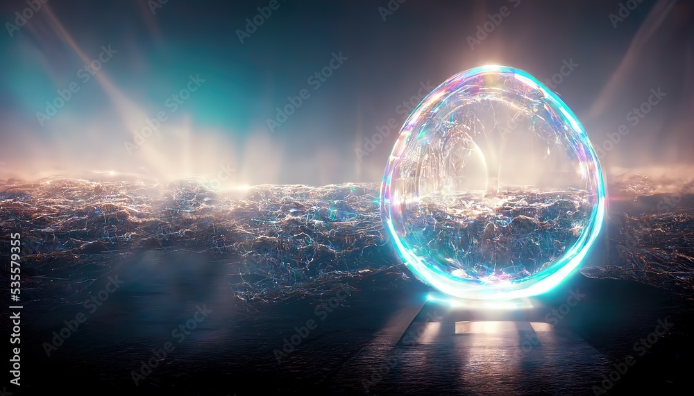 Aufkleber the soap bubble is illuminated by the rays of the sun radiating glare. 3d rendering