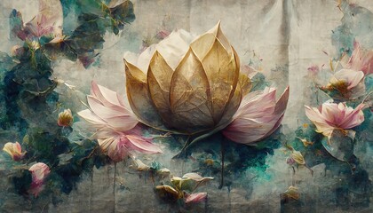 The picture shows a lotus flower floating on water. 3D rendering