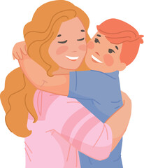 Mom hugging son. Loving parent and child. Happy family