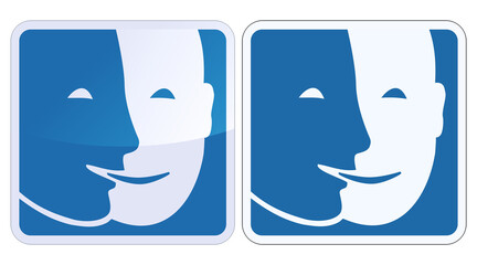 Blue and white square mental handicap information sign in flat and metal reflection style