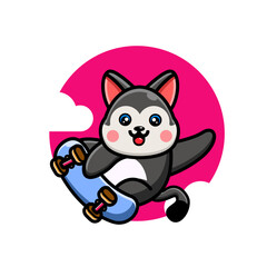 Obraz na płótnie Canvas Cute husky playing skate board