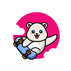 Obraz na płótnie Canvas Cute polar playing skate board