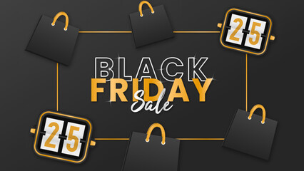 minimal black friday background with bags and 25 date 