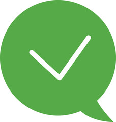 Green chat message with checkmark. Ok dialog balloon