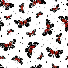 Seamless pattern with butterflies. Hand drawn vector background. Texture for print, textile, fabric.
