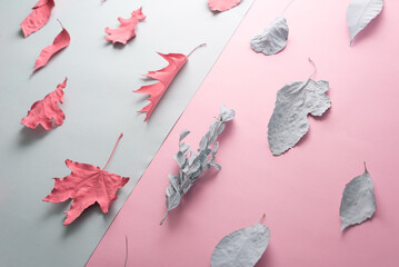 autumn leaves blue pink creative pattern paint