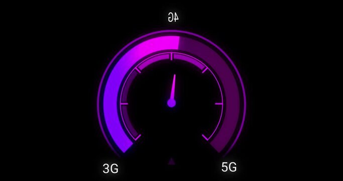 Animation of purple speedometer over black background