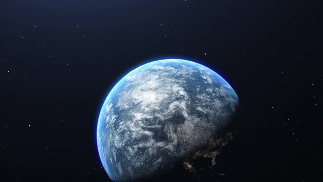 Beautiful Planet Earth from Outer Space. Camera Flying Away from Planet. Universe. Our Blue Planet.
