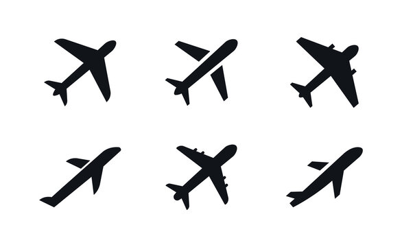 Airplane icon set. Plane icon. Different aircraft symbols. Travel sign. Vector illustration.