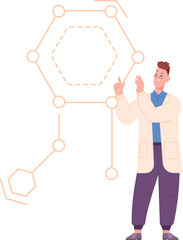 Scientist showing molecule structure. Chemical research presentation