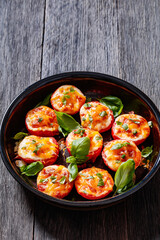 Baked Tomatoes with Mozzarella, Cheddar, Parmesan