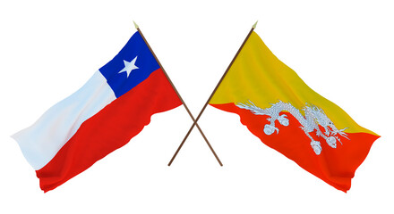 Background, 3D render for designers, illustrators. National Independence Day. Flags Chily and Butane