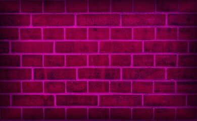 Naklejka premium Neon light on an old brick wall. pink grunge background. Light effect