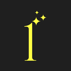 minimalistic number one icon in gold color on a dark background
