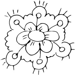 Plant doodle icon, black lineal floral illustration