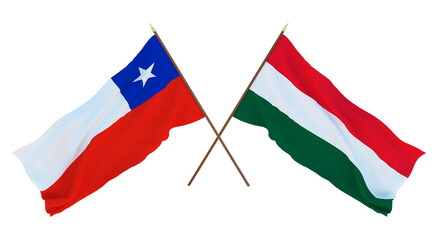 Background, 3D render for designers, illustrators. National Independence Day. Flags Chily and Hungary