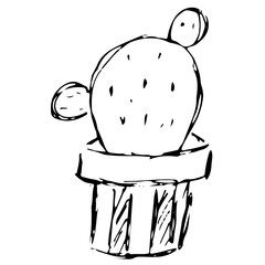 Plant doodle icon, black lineal floral illustration