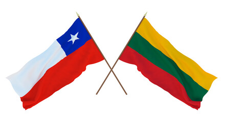 Background, 3D render for designers, illustrators. National Independence Day. Flags Chily and Lithuania