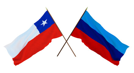 Background, 3D render for designers, illustrators. National Independence Day. Flags Chily and Lugansk People's Republic