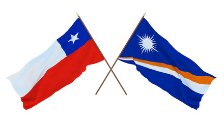 Background, 3D render for designers, illustrators. National Independence Day. Flags Chily and Marshall islands