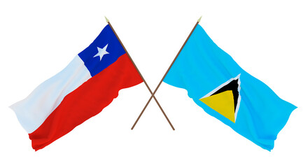 Background, 3D render for designers, illustrators. National Independence Day. Flags Chily and Saint Lucia