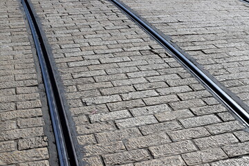 Tram tracks and rails of the Jerusalem Tramway.