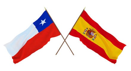 Background, 3D render for designers, illustrators. National Independence Day. Flags Chily and Spain