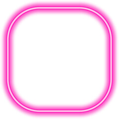 Transparent bright pink neon square with round corners. Frame and border element
