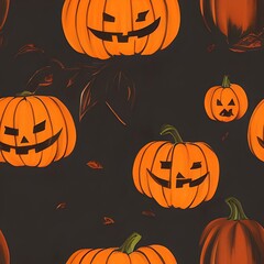 Fototapeta premium Pumpkin, halloween pattern, seasmless, tile