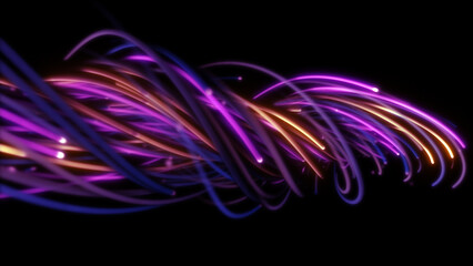 3D rendering of a colorful abstract background of strings, lines, ribbons, fibers or wires