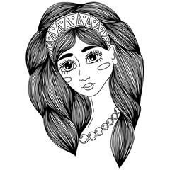 Cute vector girl or woman for children's or adult coloring book or pages