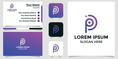 letter P design logo and branding card