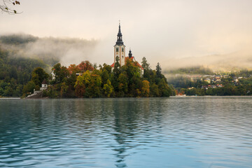 Lake Bled, Slovenia at dawn in fog