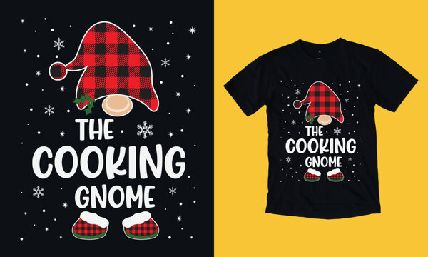 The Cooking Gnome Christmas T Shirt Design Free Vector Svg Design Template , Gnome, Santa Clause, December , Cookie, Crew, Typography