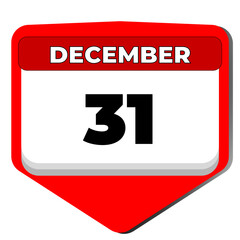 31 December vector icon calendar day. 31 date of December. Thirty first day of December. 31th date number. 31 day calendar. Thirty one date. happy new year eve. Vector illustration